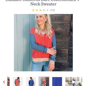 Candace Cameron Bure color Blocked V-neck Sweater
